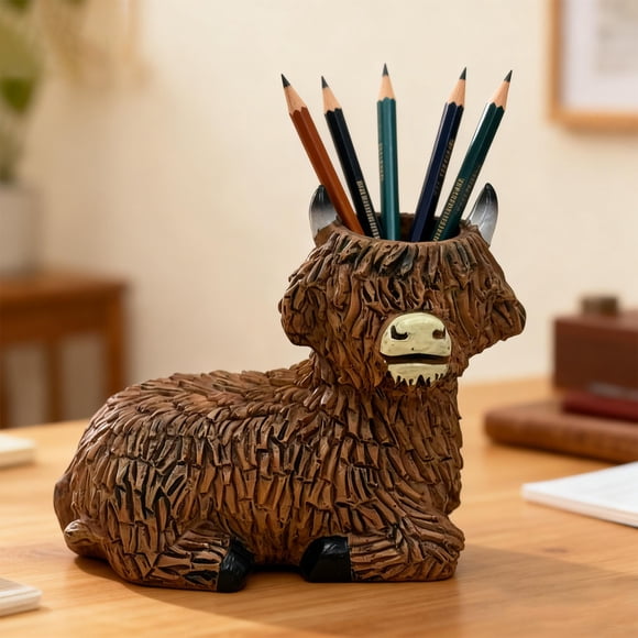 ddioayh Pen Holder Cute Cow Shape Sturdy Resin Desktop Organizer for Home Office Desk Decor Keeps Supplies Tidy with Detailed Sculpted Look Gift for Students Teachers Boys&Girls