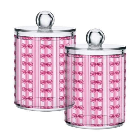 4 Pack Bathroom Canisters Transparent Storage Jar for Cotton Ball Swab Floss Pink Bows