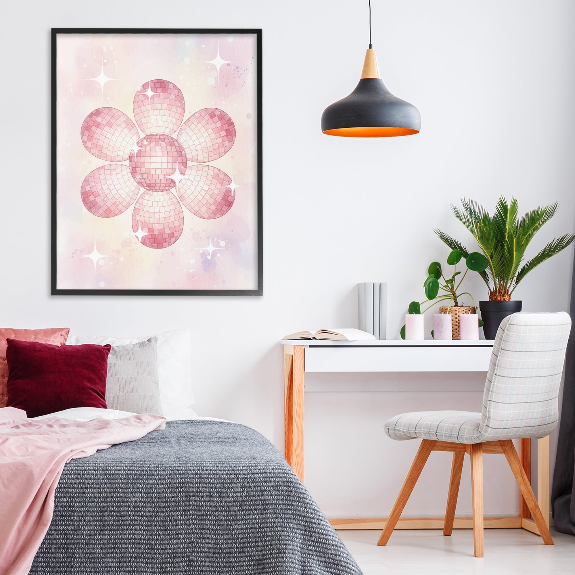Stupell Industries Dreamy Pink Disco Ball Flower Black Framed Giclee Art, design by Lil' Rue