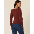 thumbnail image 4 of Unique Bargains Women's Rib Knit Sweater Long Puff Sleeve Sweetheart Neck Jumper Tops L Wine Red, 4 of 5
