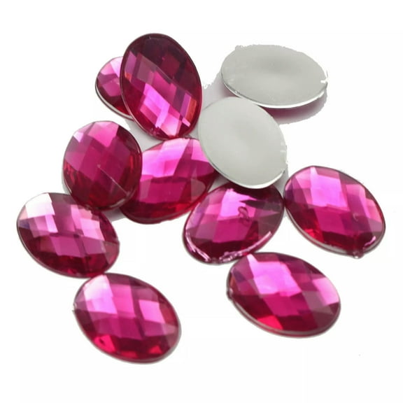 U8MO 100 Hot Pink Flatback Acrylic Rhinestone Oval Gems 13X18mm No Hole Glue on