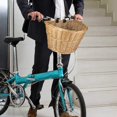 thumbnail image 3 of Wicker D-Shaped Handmade, Wicker Bicycle Front Basket with Leather Straps, 3 of 7