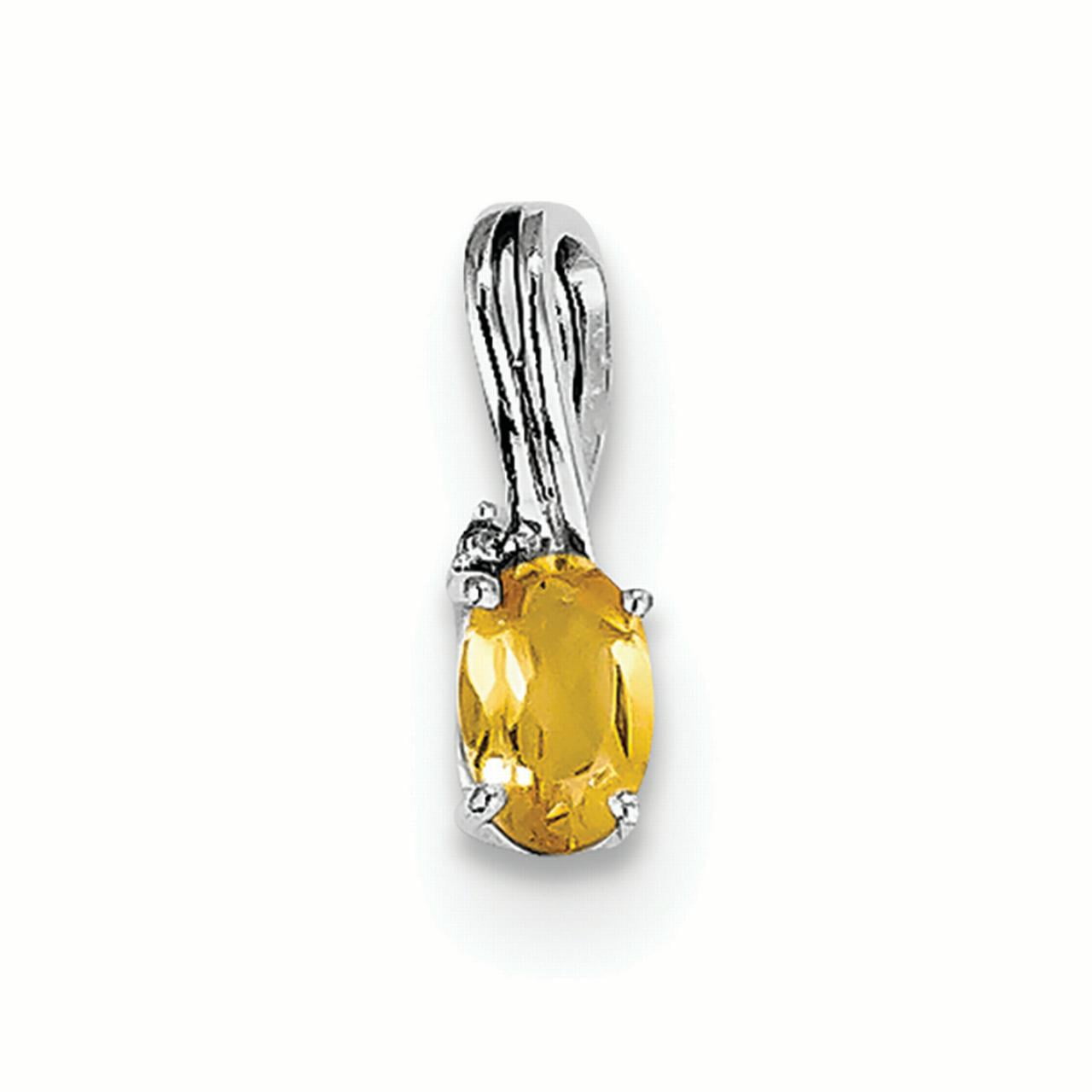 Sterling Silver Diamond Citrine Oval Pendant Solid Pendants & Charms Jewelry