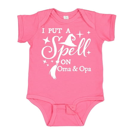 

Inktastic I Put a Spell on Oma and Opa Witch Hat and Broom Gift Baby Boy or Baby Girl Bodysuit