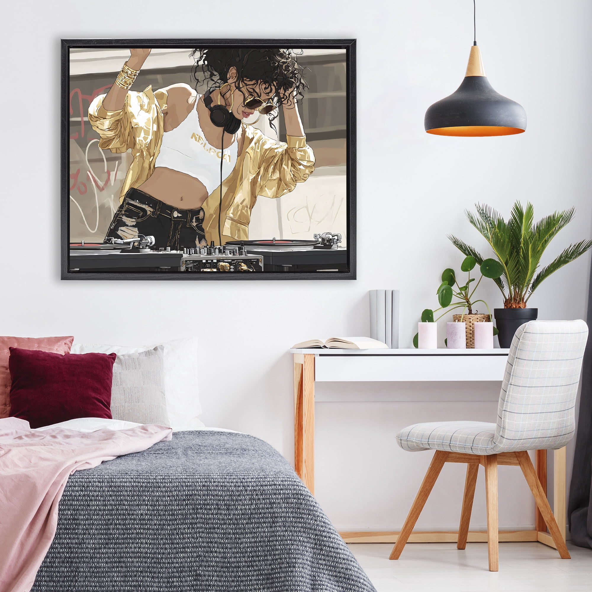 Stupell Industries Gold Accented DJ Black Framed Floater Canvas Wall Art, design by Franklyn Gregory