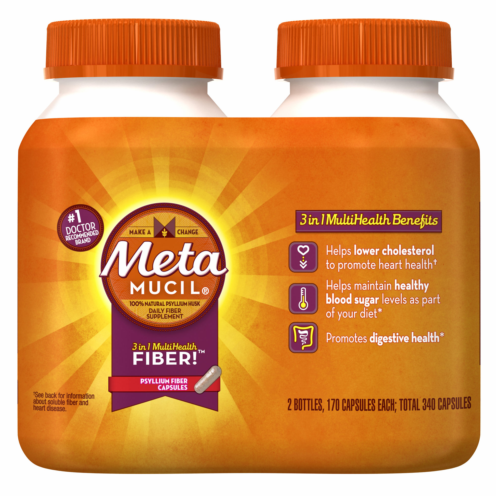 Product of Metamucil Psyllium Fiber Supplement Capsules, 2 pk./170 ct. [Bulk Savings