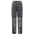 thumbnail image 3 of Jeans for Women 2025 Hollow Out Lace Patchwork High Waisted Wide Leg Denim Jean Pants Womens Jeans Trousers, 3 of 8
