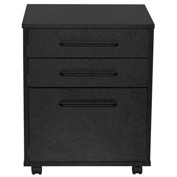 23" Deep Wood File Cabinet, 3 Drawer Rolling Office Filing Cabinet Storage Cart with Casters, Classic Black