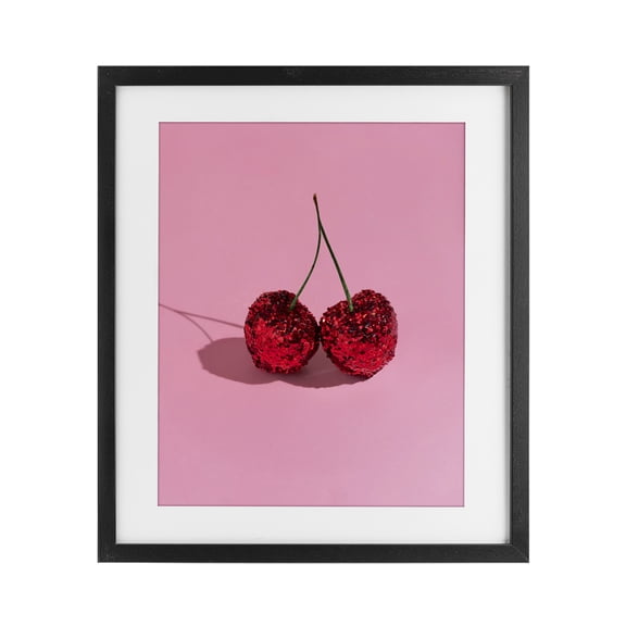 Stupell Industries Modern Glitter Encrusted Cherries Black Framed Print Under Glass, 13 x 16, by LISH Creative