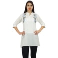thumbnail image 6 of Phagun Women's Cotton Modal Embroidered Summer White Top 3/4 Sleeve Tunic-8, 6 of 10