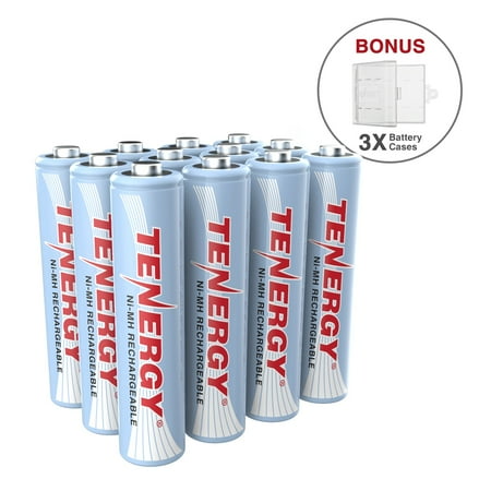 12 pcs Tenergy AAA 1000mAh NiMH Rechargeable Batteries + 3 AAA Size Holders
