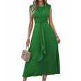 thumbnail image 2 of Robe Midi T-Shirt Sans Manches Décontractée d'Été pour Femmes, Coupe Ajustée, Taille à Nouer, Débardeur, Longues Robes, Robe de Vacances, Vert G, 2 of 10
