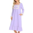 thumbnail image 5 of Mrat Beach Dresses for Women Casual Long Sleeve Elegant Dresses for Women Ruffle Layered Short Mini Dress Dress Split Maxi Dress Square-Neck Mid-Calf Dress Purple M, 5 of 5