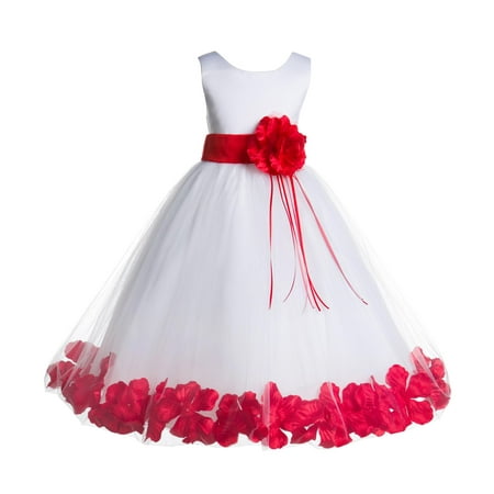 Ekidsbridal Formal Satin Floral Petals Rose Tulle White Flower Girl Dress Bridesmaid Wedding Pageant Toddler Easter Holiday Recital Communion Birthday Baptism Ceremony Special Occasions 007