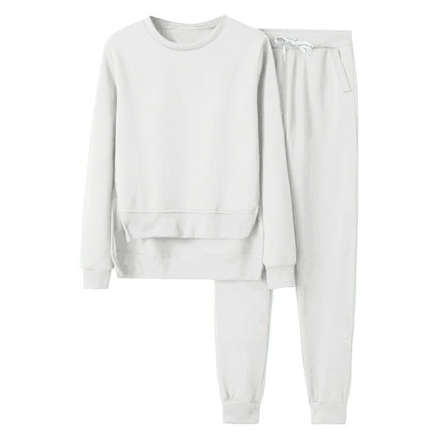 Besolor Ensemble de Survêtement 2 Pcs pour Femmes Chandail à Manches Longues Col Rond Pantalon de Jogging à Cordon Ensemble de Détente
