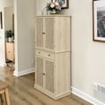 thumbnail image 3 of Gzxs 72" Tall Pantry Cabinet, Freestanding Kitchen Storage Cabinet with 4 Rattan Doors, 1 Large Drawer and Adjustable Inner Shelves, for Living Room, Dining Room, Natural, 3 of 9