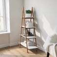 thumbnail image 4 of IVV 4-Tier Bambboo Ladder Bookcase, A-Shape Storage Display Rack with MDF Shelves, for Home Living Room Bedroom Office (Natural & White), 4 of 7