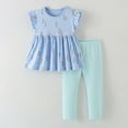 thumbnail image 2 of Girls Outfits Casual Short Sleeved Cute Floral Stylish Short Sleeved Pants 2 Piece Set Toddler Girl Clothes Blue 7 Years-8 Years, 2 of 6