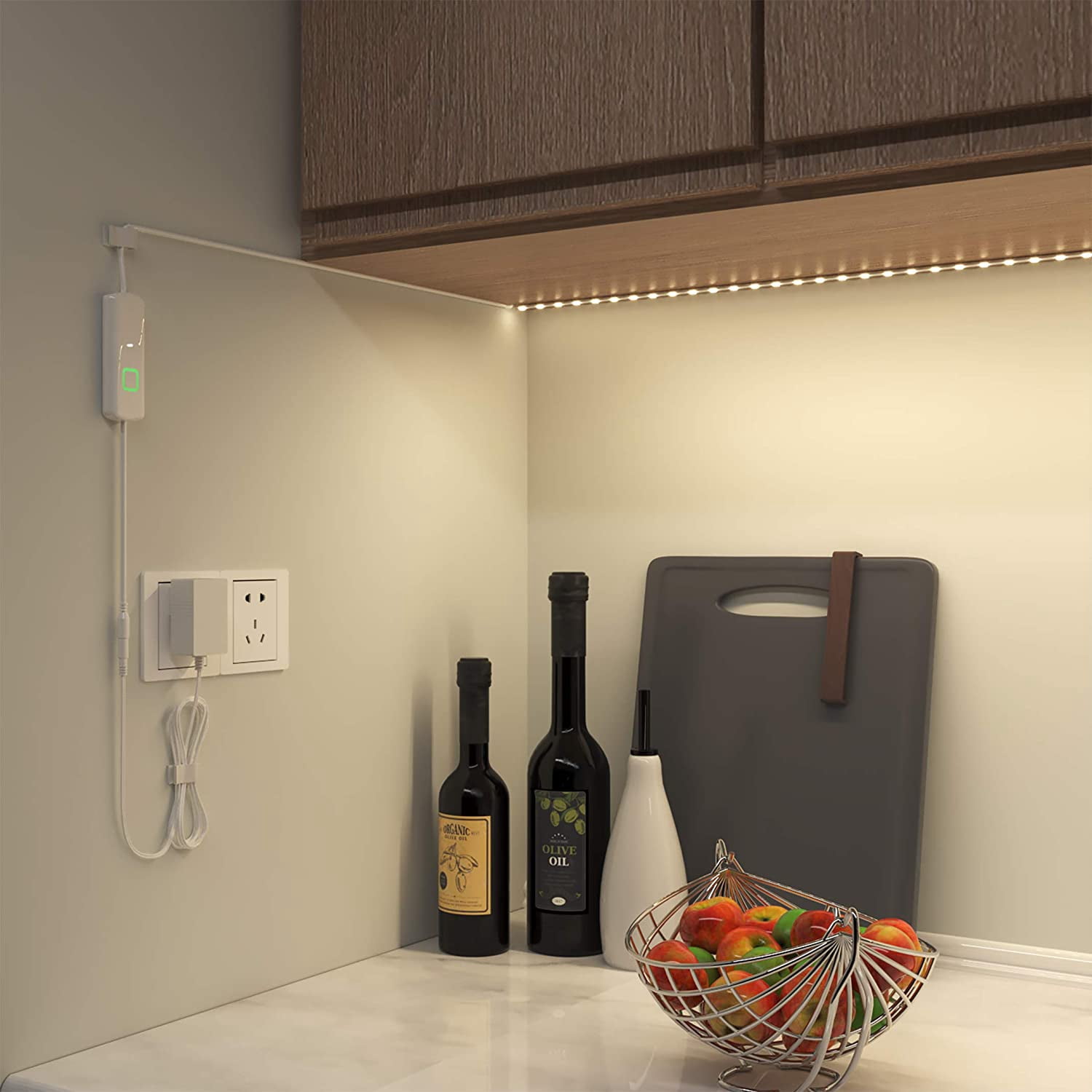 Under Cabinet Led Lighting, 16.4ft LED Strip Lights Kit with Dimmer Control for Kitchen, Cabinet, Shelf, Counter, Bedroom and Décor, Warm White 3000K, 1050LM