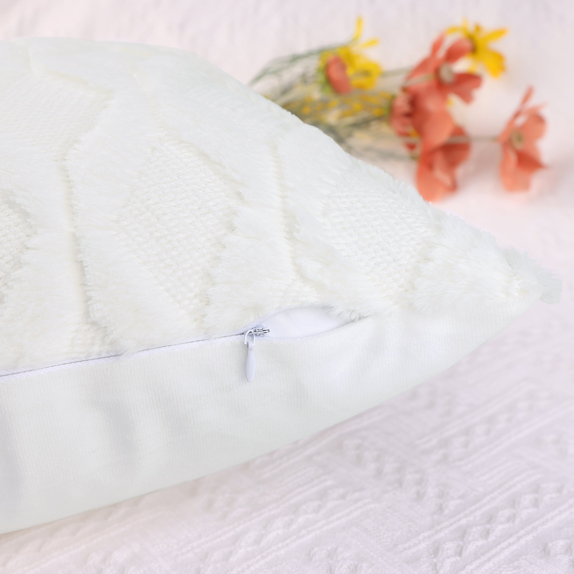 Unique Bargains Short Plush Solid Living Room Decorative Pillow Covers (2 Count) White 18" x 18"