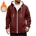 thumbnail image 2 of BiZtdJrK Zip Up Hoodies for Men Winter Thick Fleece Lined Sherpa Hooded Sweatshirt Solid Color Casual Jacket with Pockets, Wine, M, 2 of 9