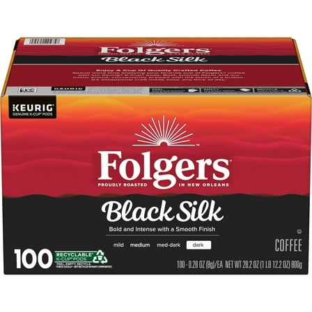 Folgers Black Silk, Dark Roast Coffee, Keurig K-Cup Pods, 100 Count Box