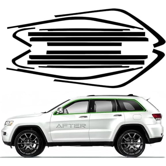 Side Window Trim Chrome Delete Vinyl Wrap Overlay fit for 2011-2021 Jeep Grand Cherokee Accessories with Blackout Film Gloss Black Kits Accessories
