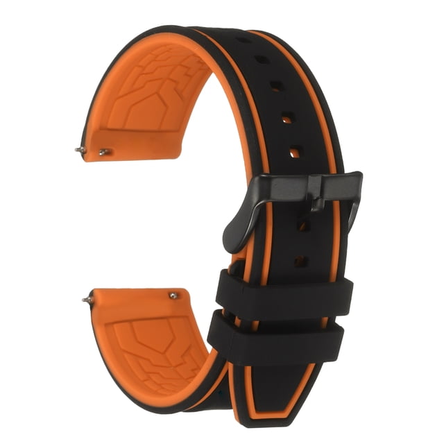 Correas de reloj de silicona Uxcell de 22 mm de ancho, correas de reloj de goma suaves con hebilla negra mate para hombres y mujeres, negro y naranja