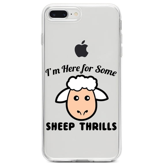 DistinctInk Clear Shockproof Hybrid Case for iPhone 7 PLUS / 8 PLUS (5.5" Screen) TPU Bumper Acrylic Back Tempered Glass Screen Protector - I'm Here for Some SHEEP Thrills