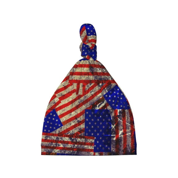 Balery Vintage USA Flag Pattern Baby Beanie, Knotted Baby Hat, Infant Hat, Newborn Beanie, Adjustable Beanie, Baby Cap, Newborn Headwear