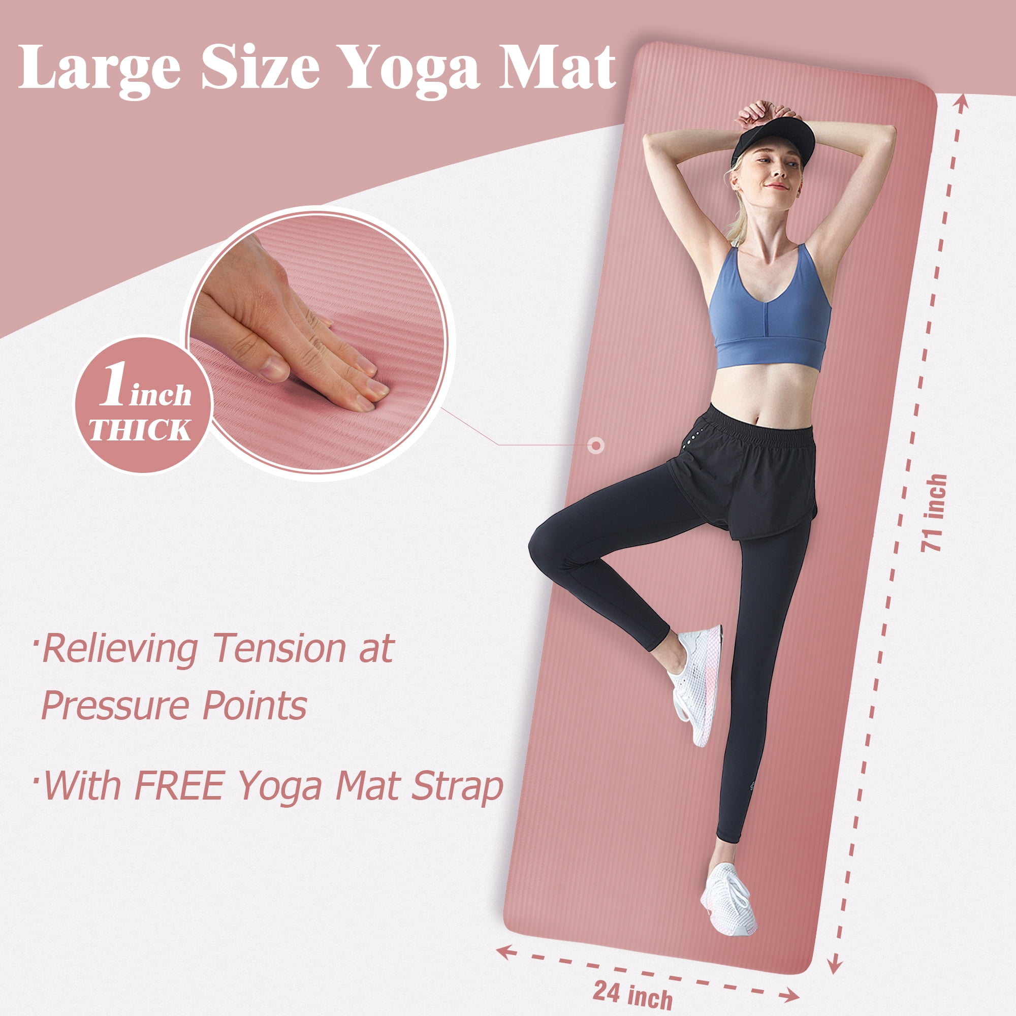 BalanceFrom Yoga Mat, 1" Extra Thick Exercise Pilates Workout Mat, 71"x24", Pinkish
