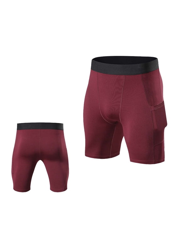 Men's Compression Shorts, Yoga & Running Underwear, Summer Basketball Training Workout & Gym Base Layer Shorts Wine S