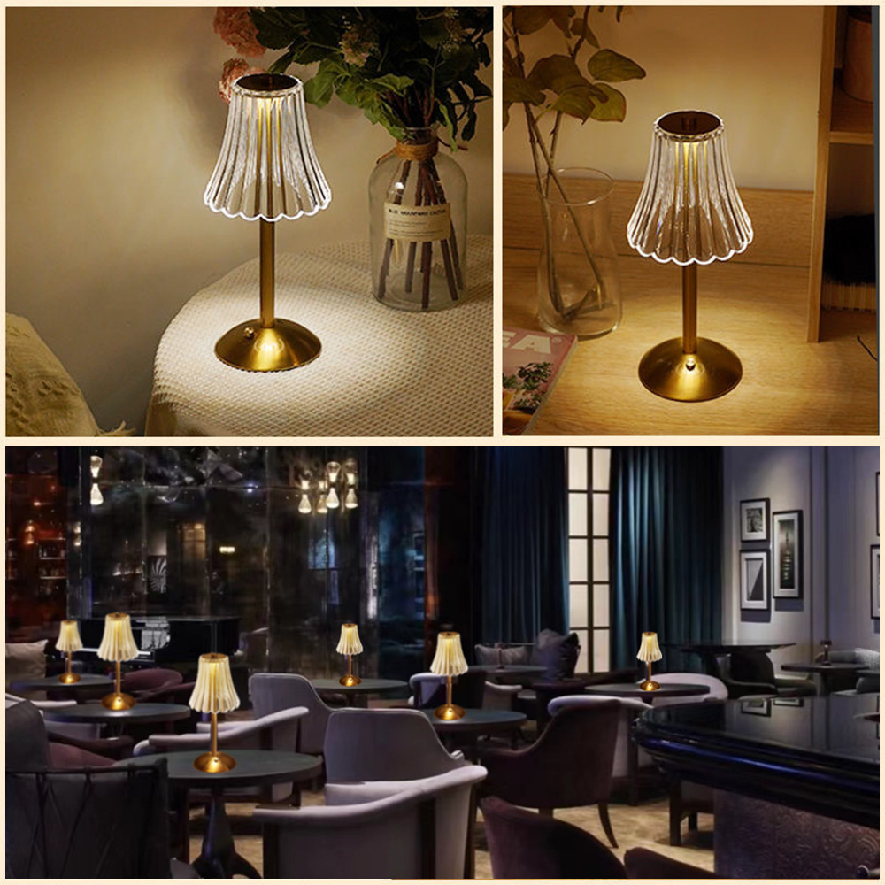 LED Portable Cordless Gold Table Lamp Touch Battery Operated Rechargeable Desk Lamp 3 Color Dimmable for Bedroom Living Room Dining