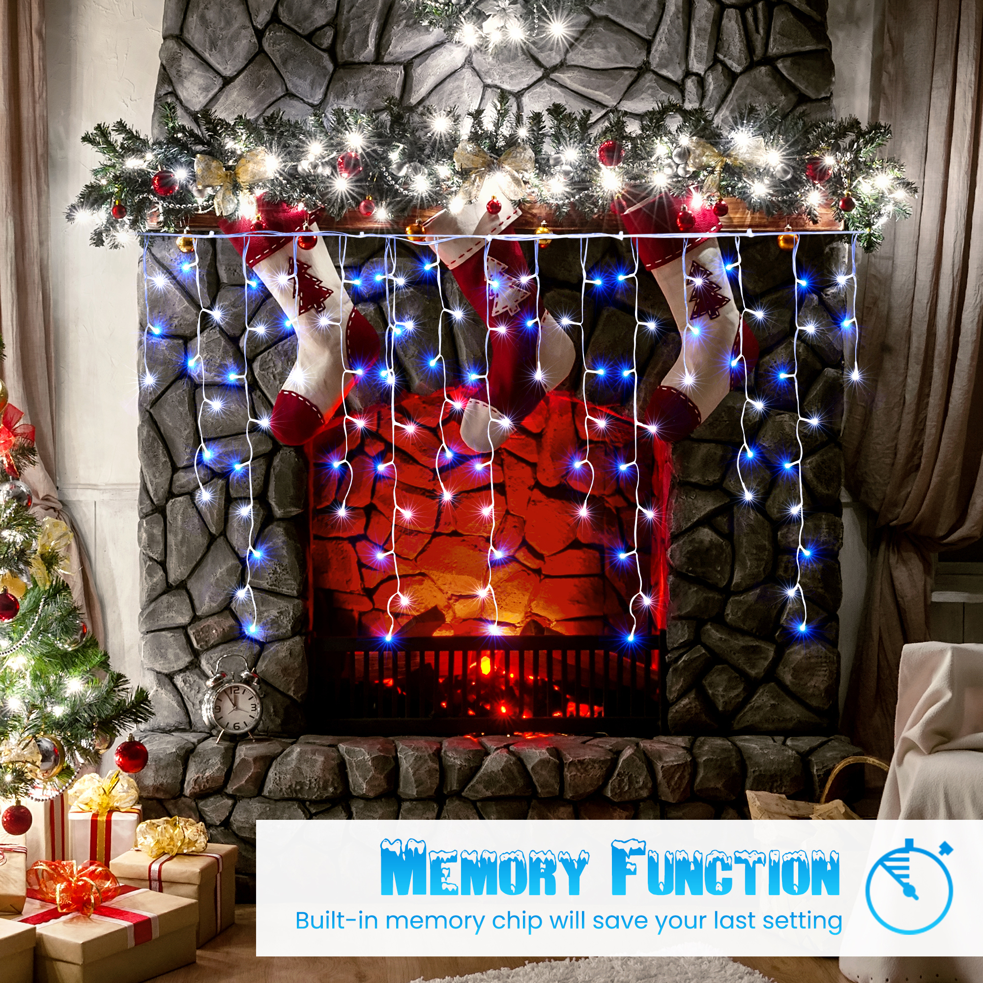 Toodour 360 LED White & Blue Icicle Christmas Lights photo 6