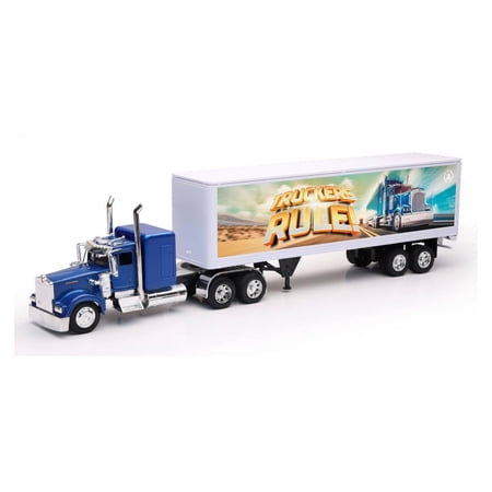 New-Ray Toys Kenworth Custom W900 with Dry Van Trailer Die Cast with Openable Door 1:32 Scale Kids Gifts Birthdays