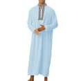 thumbnail image 2 of Mens Thobe Dubai Arabic Robe Prayer Dress Middle Eastern Ethnic Clothing Half Sleeve Embroidery Dubai Robe,Blue,XL, 2 of 4