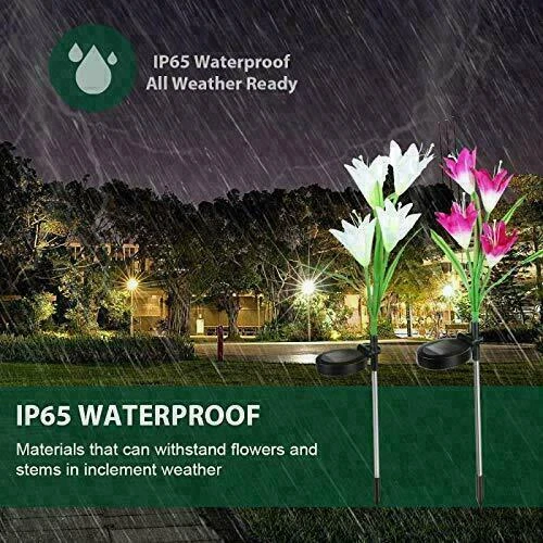 PURELY- 2 Pack Solar Power Lily Flower Led Lights Garden Stake Lamp Yard Outdoor Decor