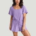 thumbnail image 2 of cfhntfmh Womens Ruffle Pajamas Set Short Sleeve Top and Ruffled Shorts with Drawstring Two Piece Matching Outfits Sleepwear, 2 of 3