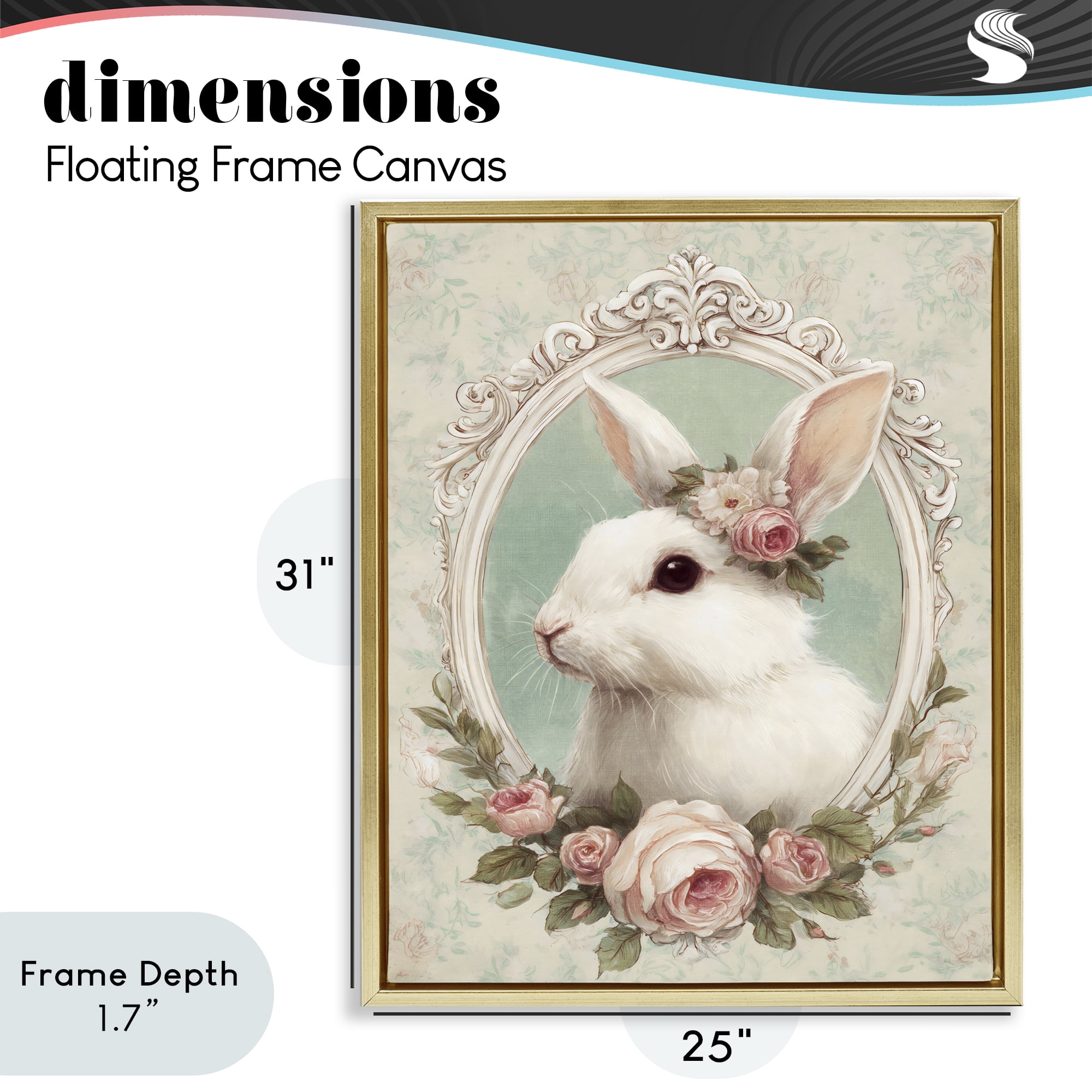 Stupell Industries Flower Fringed Bunny Portrait Gold Framed Floater Canvas Wall Art, design by Ink Drop Loft