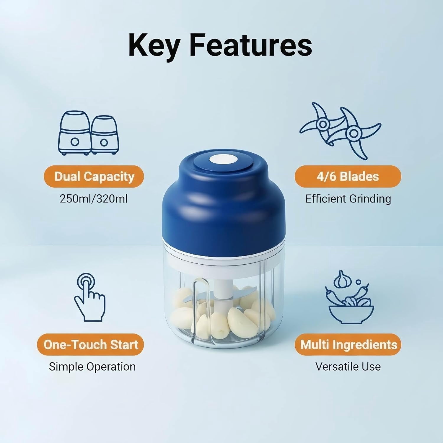 Household Electric Garlic Crusher, Cordless Mini Electric Garlic Chopper, Rechargeable Food Processor, Vegetable Chopper Blender, Chops in Seconds, No More Garlic Hands for Easy Food Prep