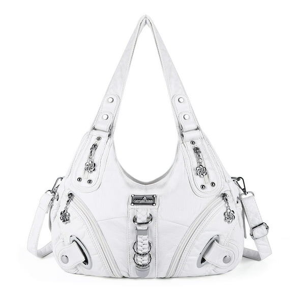Bolso de mano Angelkiss de piel lavada para mujer, color blanco