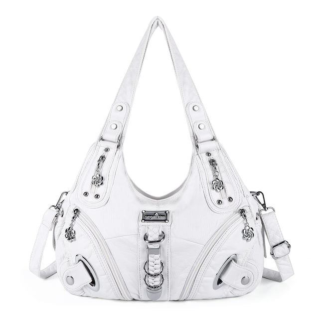 Bolso de mano Angelkiss de piel lavada para mujer, color blanco
