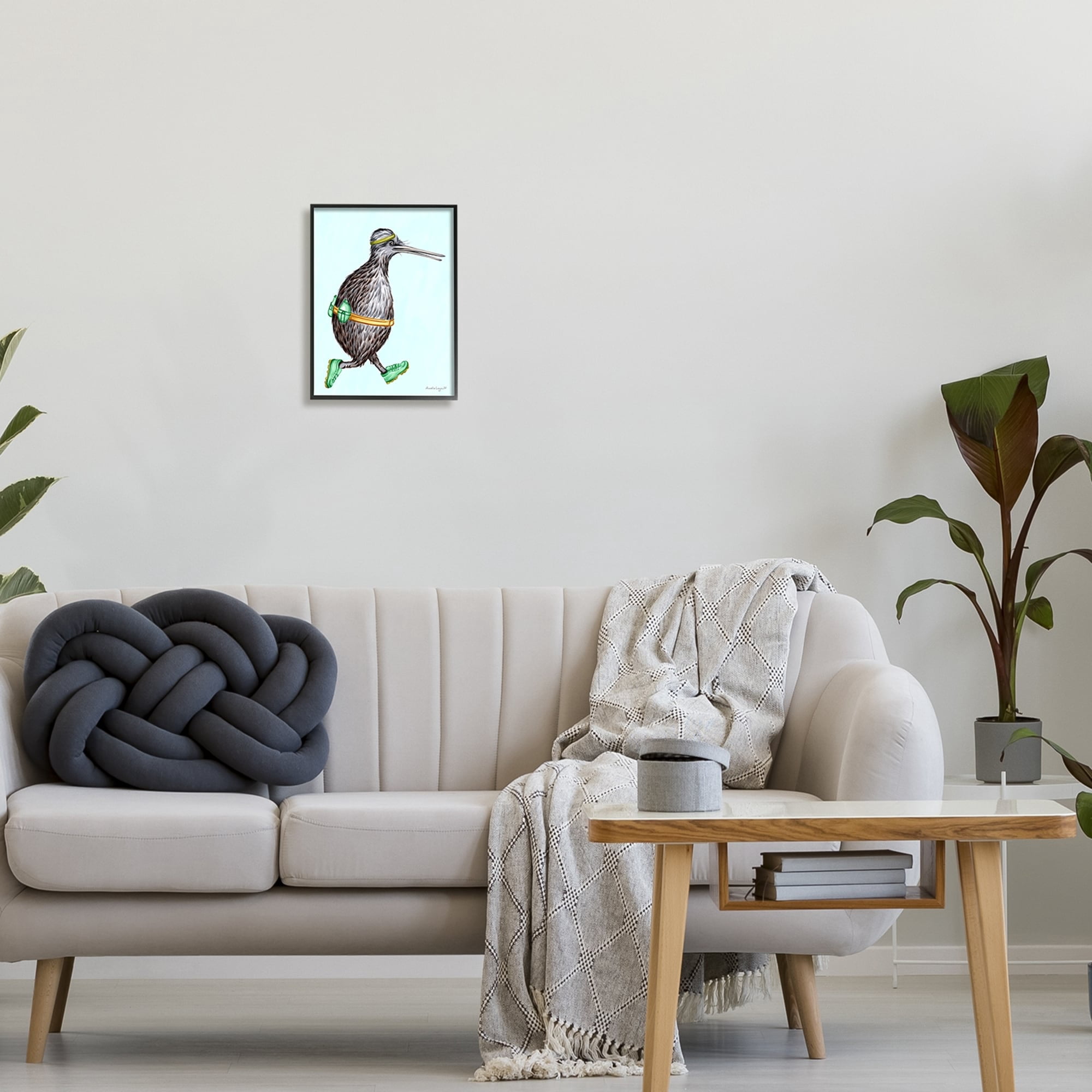 Stupell Industries Kiwi Bird Jogging Exercise Clothing Sneakers Illustration Graphic Art Black Framed Art Print Wall Art, Design by Amelie Legault