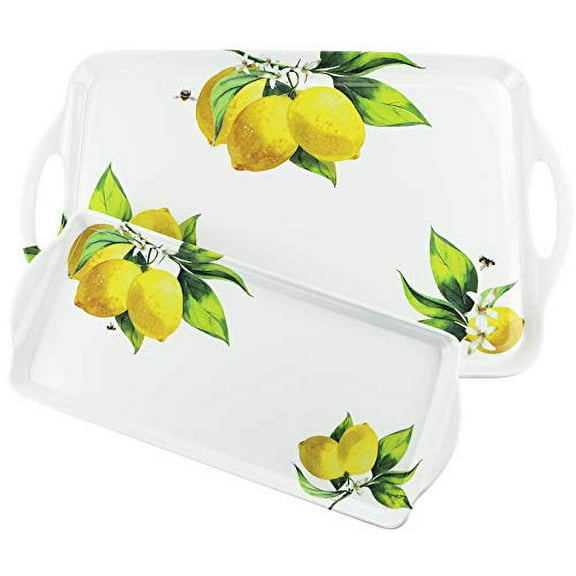 Calypso Basics Fresh Lemons by Reston Lloyd 2pc Melamine Tray Set, Lemons with Honey Bees