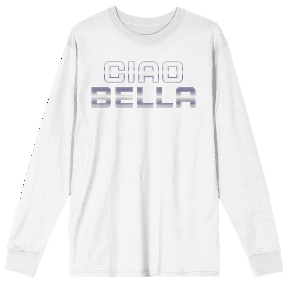 Ciao Bella Adult White Long Sleeve Crew Neck Tee-Medium