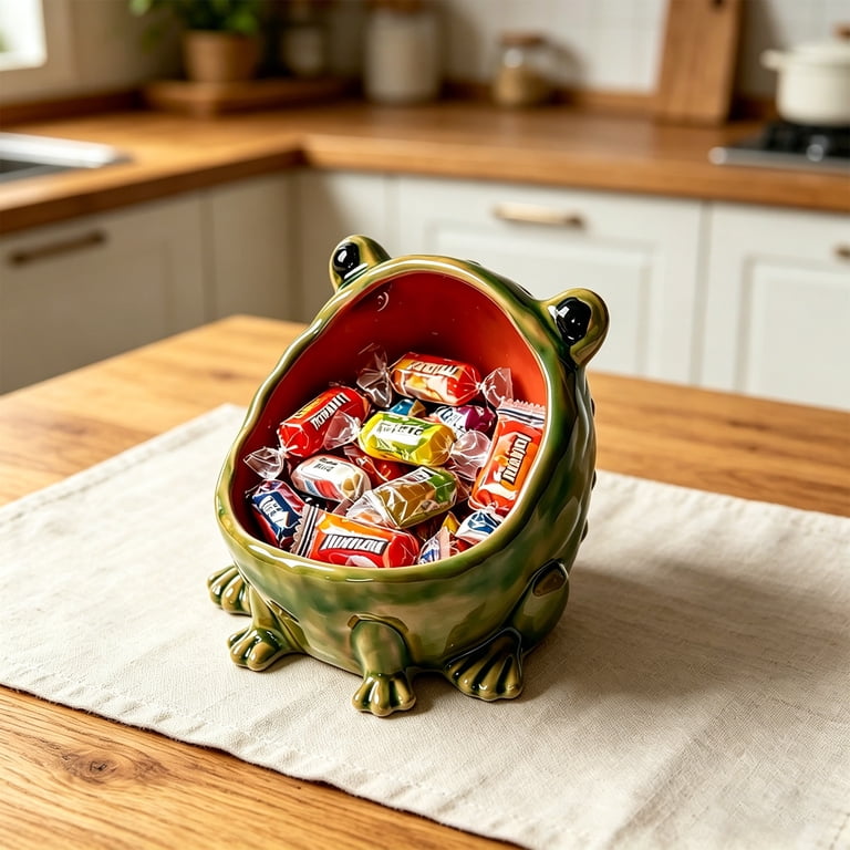 Cute Big Mouth Frog Ceramic Candy Dish & Key Bowl for Entryway