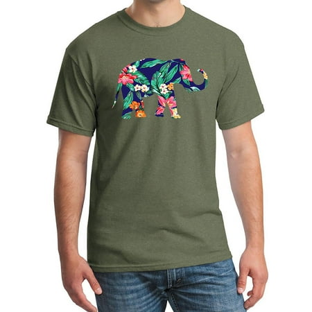 Men's Hawaii Floral Elephant KT B1378 Military Green C4 T-Shirt Medium