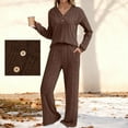 thumbnail image 2 of Fall Sweater Sets Women 2 Piece Outfits Fashion Button Ribbed Knit Pullover Tops and High Waisted Wide Leg Casual Long Pants with Pockets, 2 of 8