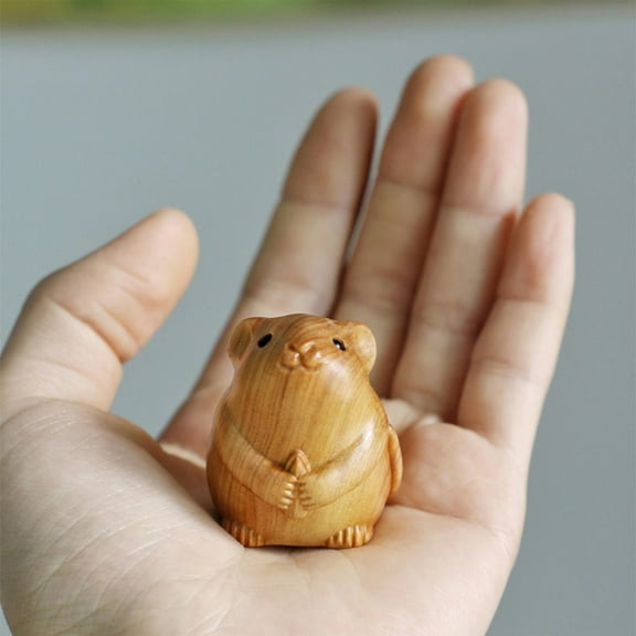 YOHAVEN Wooden Carving Figurine Mini Animal Sculpture, Handmade Small Wood Ornament Desk Decoration Collectible Gift for Home Office
