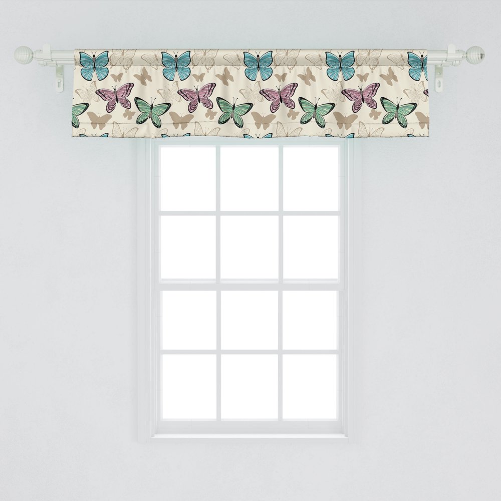 Blue and Pink Window Valance, Butterfly Pattern with Colorful and ...